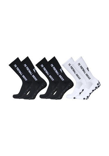 Folinda 3 Çift Futbol Çorabı - Noktalı Yapışkan Özellikli - Siyah Beyaz - 39-46 Numara Siyah Ve Beyaz