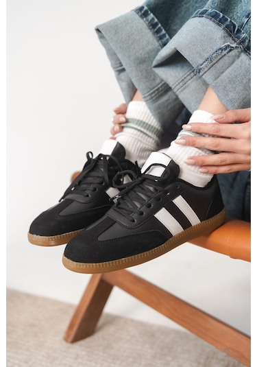 Garantili Agnus Günlük Ortopedik Kadın Sneaker Spor Ayakkabı Siyah-beyaz