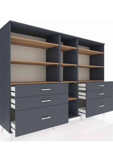 Hyperion Dolap 10 Raflı 6 Çekmeceli 220x44x163 Antrasit-çam/antr Antrasit-çam/antrasit