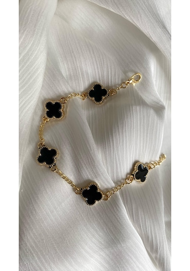 Yonca Çelik Bileklik Siyah Sarı Altın