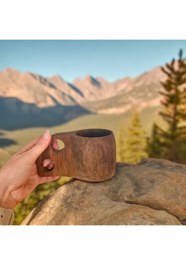 El Yapımı Ceviz Ağacı Ahşap Kupa - Kuksa