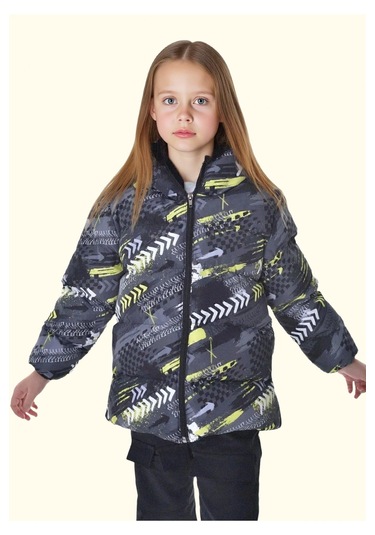 Kız Çocuk Dijital Desen Polar Su Ve Rüzgar Geçirmez Kapüşonlu Şişme Kışlık Mont Sarı