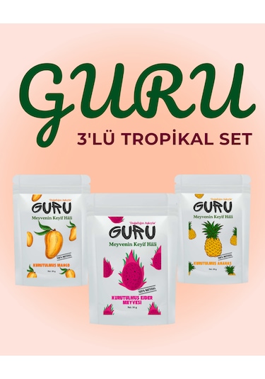 Guru Tropikal Mango Ananas Ejder Meyvesi Kurusu Set 3'lü