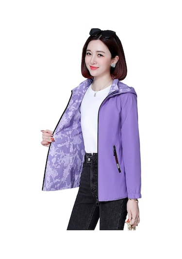 Edwardest Kadınlar İçin Çift Taraflı Casual Kapüşonlu Ceket Mor