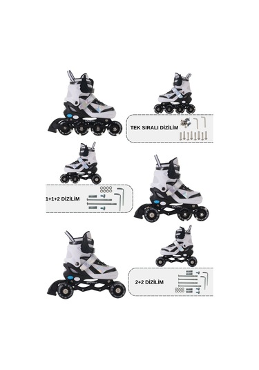 Melek Kanatlı Işıklı Çocuk Pateni Ve Dizlik Seti Silikon Teker Ayarlanabilir Paten Çantalı Siyah Siyah