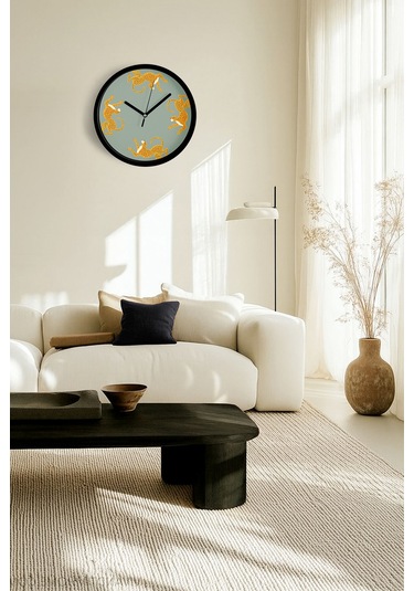 Kaplan Temalı Modern Duvar Saati - 30cm - Önü Camlı Siyah Kasa - Sessiz Mekanizma-jh0021 Siyah