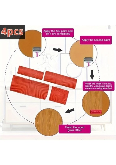 Gateesat 2pcsms6 Ahşap Doku Rulo Fırça Seti Dekoratif Boyama Ev Dekorasyon Sanat