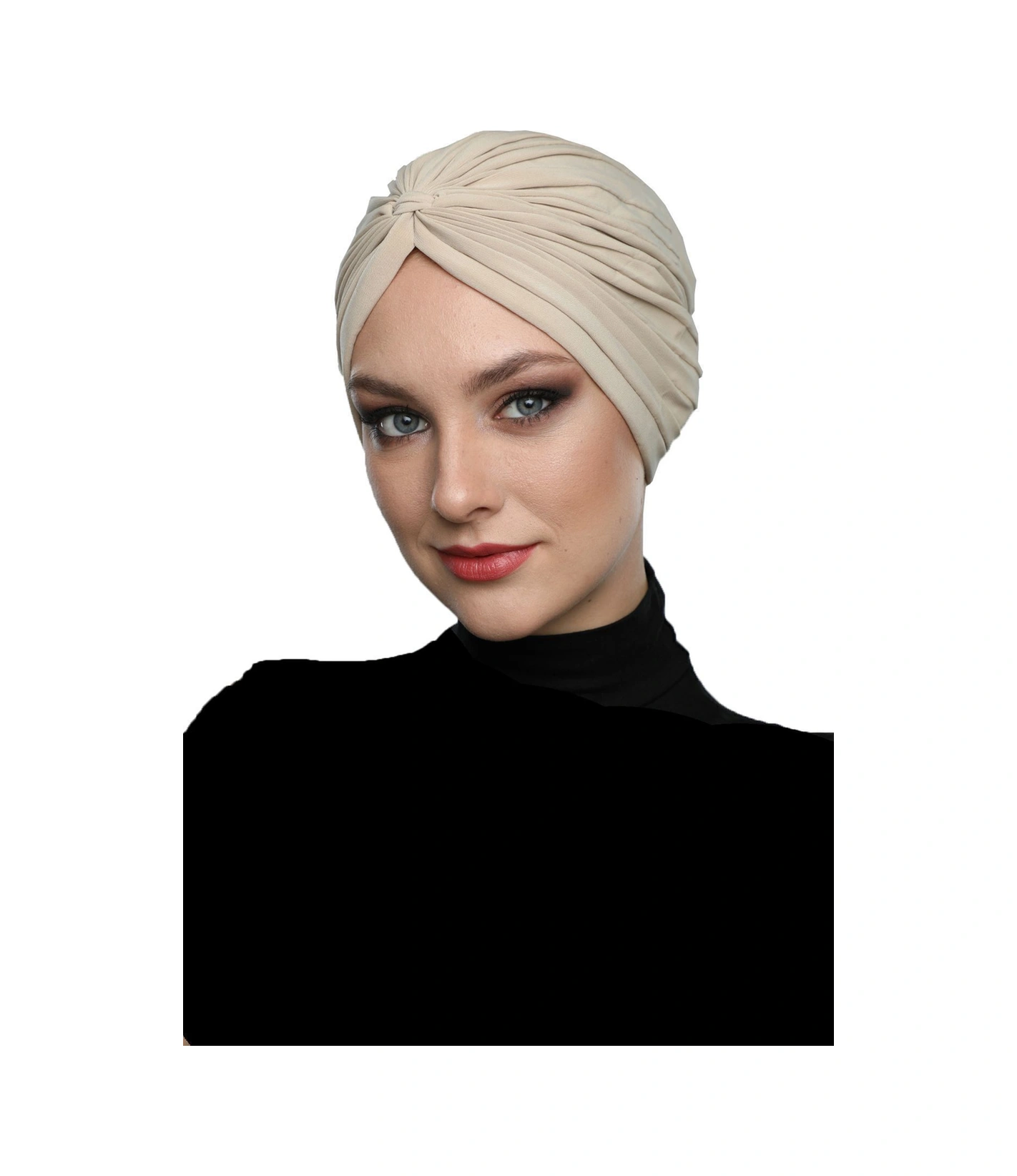 Çapraz Bantlı Kum Beji Hazır Türban Tesettür Havuz Bonesi Bej