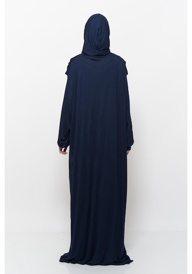 Pratik Tek Parça Pamuklu Yarasa Kollu Tak Çıkar Başörtülü Tesettür Namaz Elbisesi Koyu Lacivert Çok Renkli