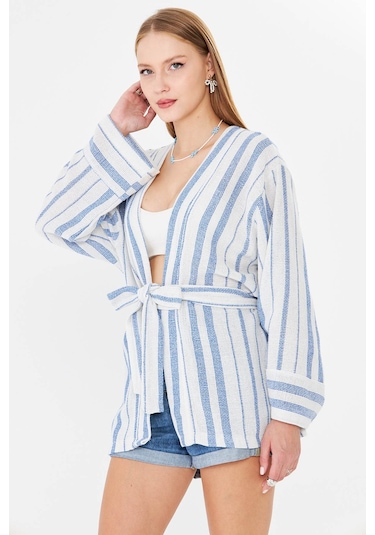 Armonika Kadın Saks Kemerli Kimono Arm-25y001073