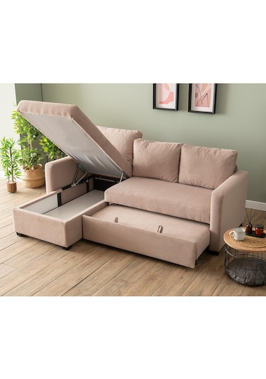 Pafu Kado Yataklı Köşe Koltuk Takımı - Bohem Vizon Vizon