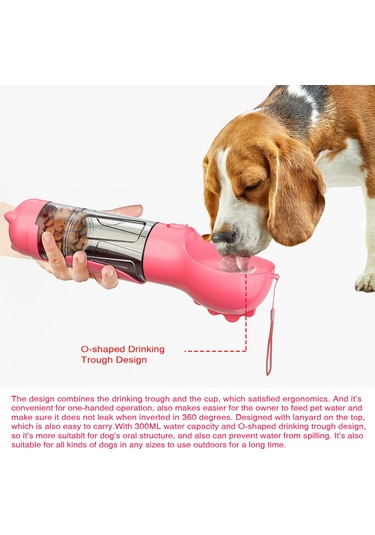 Xiyyadms Taşınabilir 4 Ü 1 Arada Köpek Su Kabı - 300ml, Gıda Saklama, Çöp Torbası Ve Kürek Dahil - Pembe Renk Seçeneği