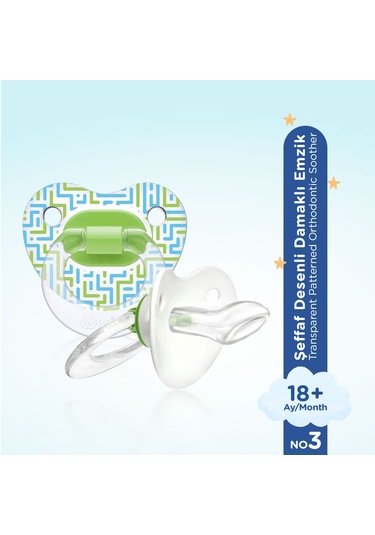Wee Baby  Şeffaf Desenli Damaklı Emzik No:3 Yeşil 18+ Ay
