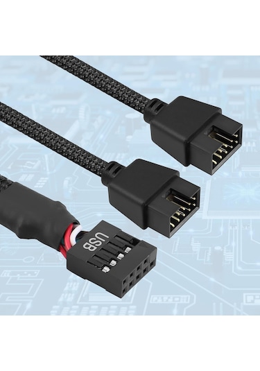 Usb Başlık Ayırıcı, 2 Adet Usb 2.0 9 Pinli Dişi - Çift 9 Pinli Erkek Uzatma Kablosu, Anakart 9 Pinli Usb2.0 Başlık Ayırıcı Naylon Örgülü