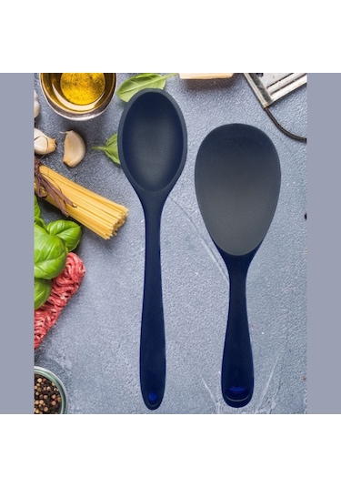 Sert Uçlu Silikon Kaşık Seti 28cm/22cm Siyah