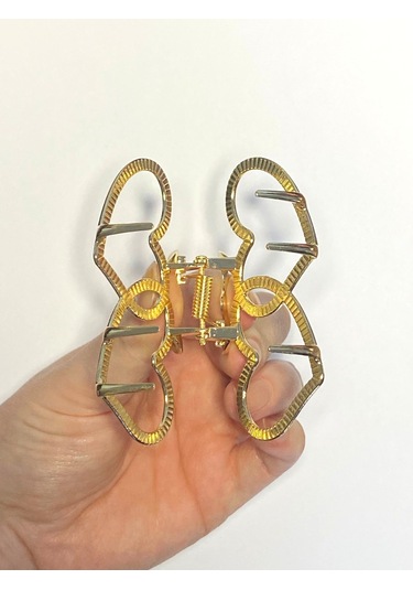 7 Cm Çift Kalp Model Gold Saç Tokası Zarif Ve Romantik Metal Mandal Toka Altın