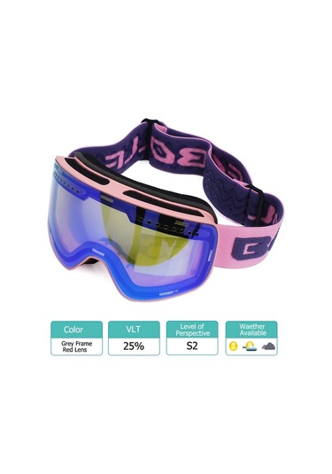 Oldfriend Pembe Çerçeveli Mavi Lens Manyetik Çift Kat Kayak Gözlüğü Anti Fog Snowboard
