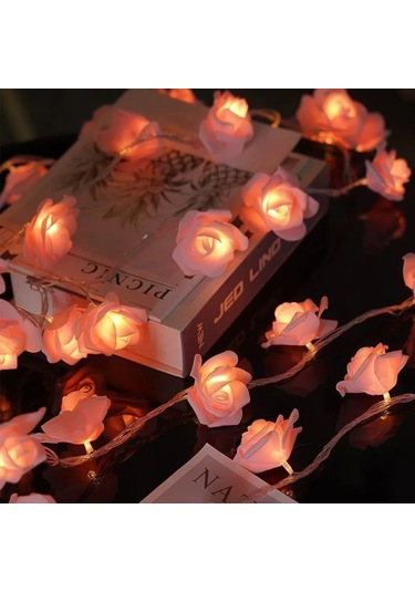 Yaozixa Pembe Gül Desenli Led Işık Zinciri, 3m Uzunlukta, 20 Ampul, Yumuşak Işık, Ev Dekorasyonu, Romantik Ortam Oluşturucu, İç Mekan Kullanıma Uygun