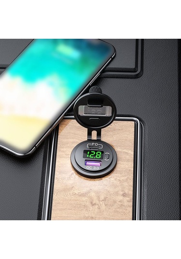 Yaozixa Araç Usb Şarj Cihazı Pd 30w+qc3.0 18w Hızlı Şarj, Voltaj Göstergeli, Kırmızı Işık, P21-b Modeli
