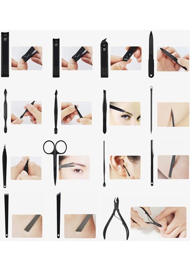 CİN290 Deri Çantalı Manikür Set Tırnak Makası Seti 15 Parça Siyah