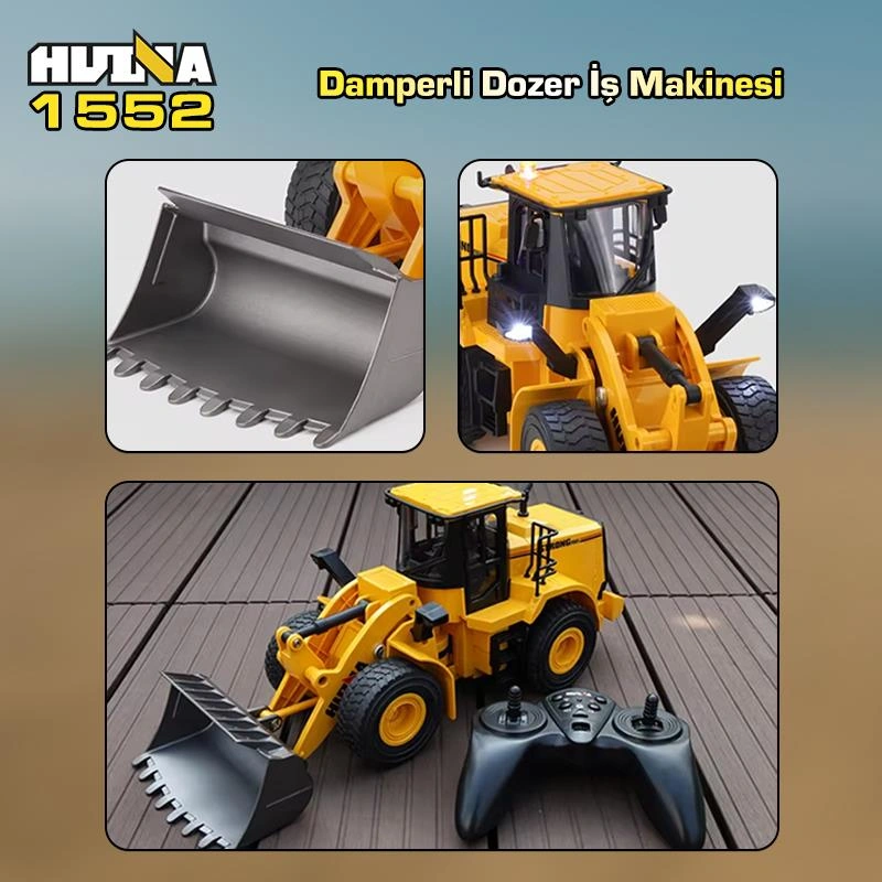 Huına 1552 1/16 11ch Rc Wheel Loader Damper Dozer Kamyon İş Makinesi Kazıcı Uzaktan Kumandalı Rc Model Metal Kepçeli -2.4g Gerçekçi Similasyon Ses Ve Işık Sistemi