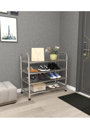 Metallica Concept Çağla 4 Katllı Metal Düzenleyici Çok Amaçli Raf Ayakkabılık Krom