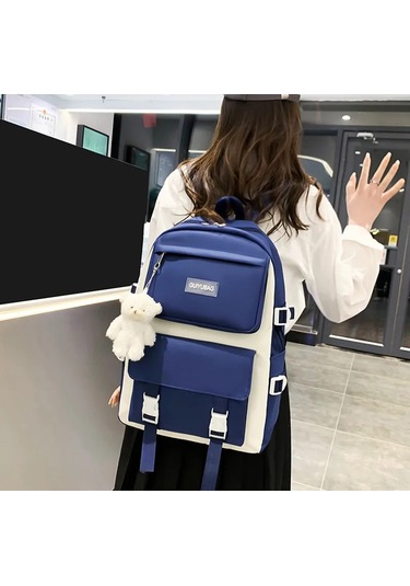 Fengdong 5 Adet/takım Genç Kızlar İçin Okul Çantaları Kalem Açık Vizon