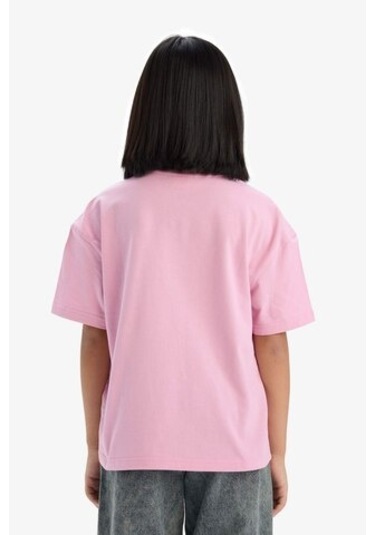 DeFacto Kız Çocuk Relax Fit Bisiklet Yaka Basic Düz Kısa Kollu Tişört D9099A825SMPN444 Pembe