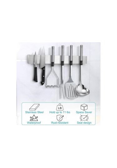 Ximistore9 Gümüş Renkli Paslanmaz Çelik 304 Manyetik Bıçak Tutucu - Modern Mutfak Bıçak Şeridi, Çekmeceden Tasarruf Sağlar