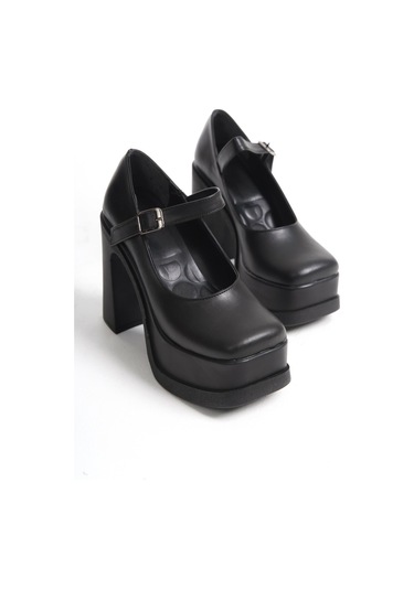 Asmi Shoes Kadın Viva Tek Baletli 12 Cm Platform Topuklu Ayakkabı Siyah Siyah
