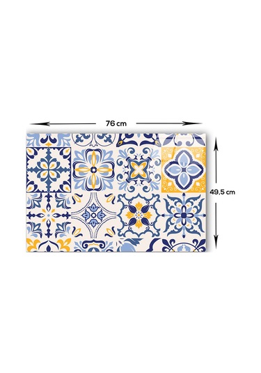 Decorita Mavi Çini Desen  Cam Ocak Arkası Koruyucu | 49,5cm x76cm