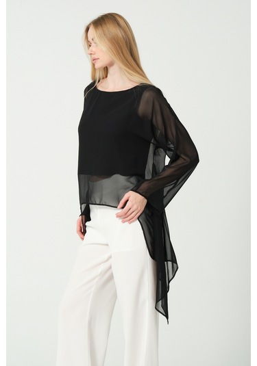 Şifon Detay Salaş Siyah Bluz Siyah