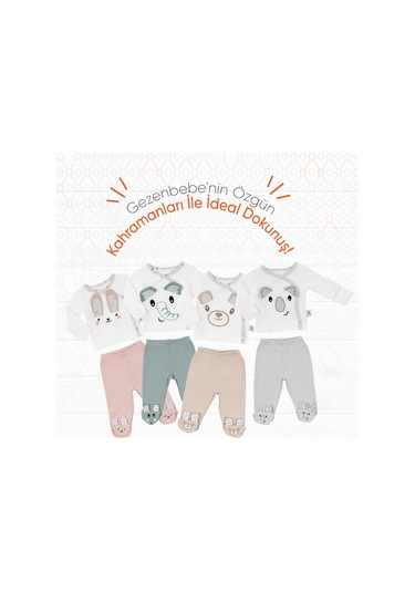 Gezenbebe Hero Bebekler İçin Nakışlı Zıbın Ve Patikli Pantolon Set 6-9 Ay