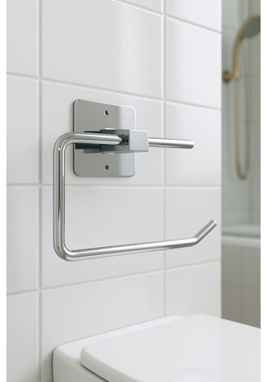Yapışkanlı Krom WC Kağıtlık / Tuvalet Kağıtlık – Deliksiz Montaj, Ergonomik Tasarım KS-001