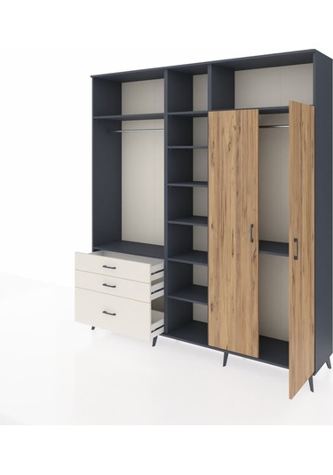 Hyperion Dolap 10 Raflı 3 Çekmeceli 2 Askılı 220x44x243 Antrasit-çam/aytaşı Atlas Çam/aytası