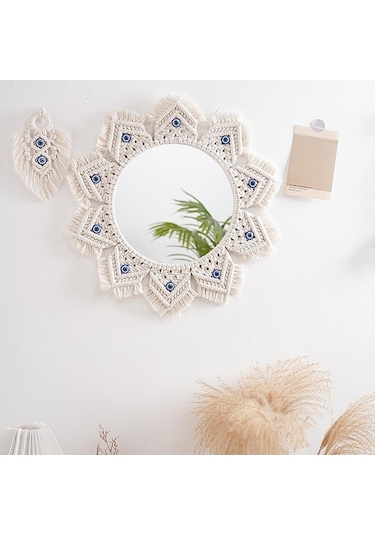 Pazly Suntek Saçaklı Makrome Magideal Ayna Ks Beyaz