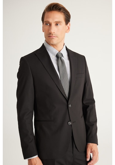 AC&Co / Altınyıldız Classics ERKEK SIYAH Ekstra Slim Fit Dar Kesim Kırlangıç Yaka Takım Elbise Siyah