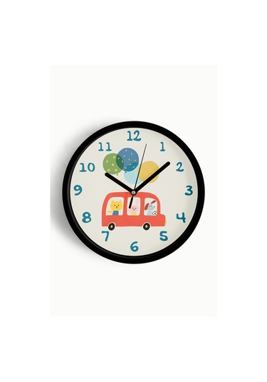 Sevimli Hayvanlar Modern Tasarım Çocuk Odası Duvar Saati - 30cm - Önü Camlı Siyah Kasa-jh1161 Siyah