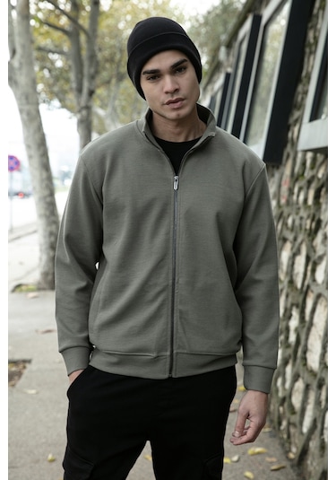 Buratti Pamuklu Regular Fit Dik Yaka Fermuarlı Erkek Hırka 5901077 Haki