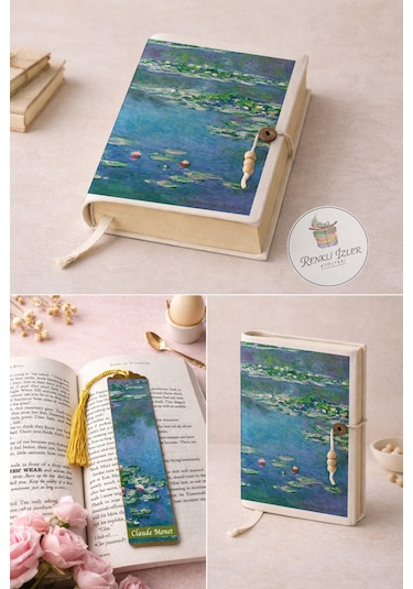 Kitap Kılıfı Ve Metal Kitap Ayracı Seti Claude Monet Nilüferler