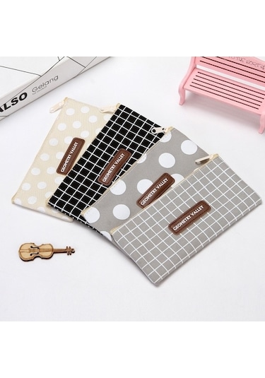 Willowhaven 10 Adet Kanvas Öğrenci Çantası Siyah Izgara, Büyük Kapasiteli Kalem Çantası, Dayanıklı Ve Uygun Fiyatlı Diğer