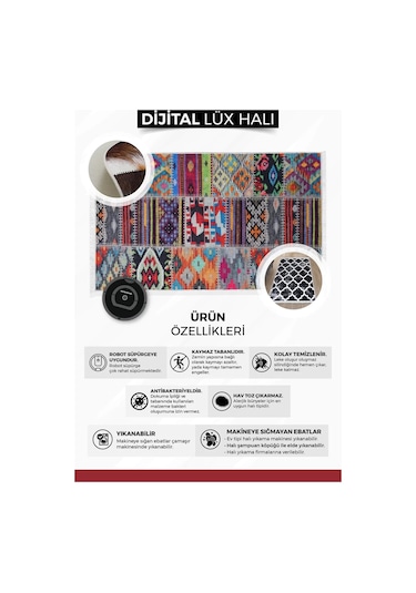 Dijidekor Halı Siyah 8881 Yıkanabilir Saçaksız Kesme İnce Yolluk Kilim Salon Halısı Modelleri Çok Renkli