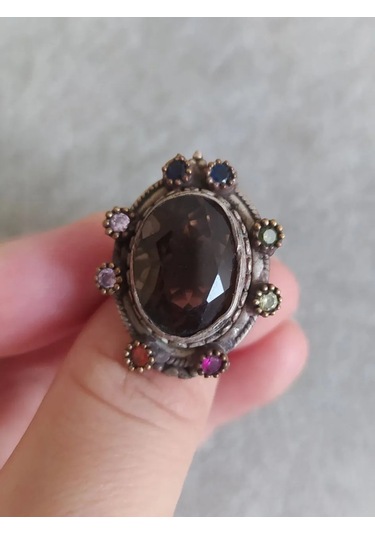 925 Gümüş Dumanlı Kuvars Yüzük 288 Siyah - Beyaz