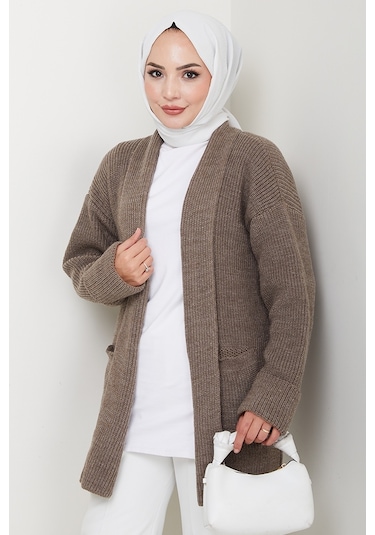 Enfil Şal Yaka Triko Hırka 1598 - Açık Kahve Sütlü Kahve