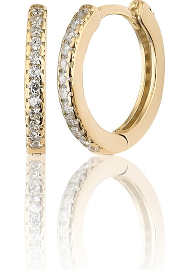 Zanaatsilver 925 Ayar Gümüş 14k Altın Kaplama Halka Küpe 14  MM