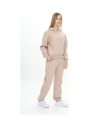 Toontoy Kız Çocuk Kapüşonlu Eşofman Takım Bej