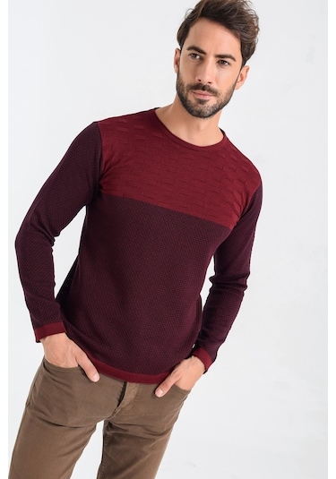 Heyss Bisiklet (Sosis) Yaka Bordo Erkek Triko Kazak Bordo