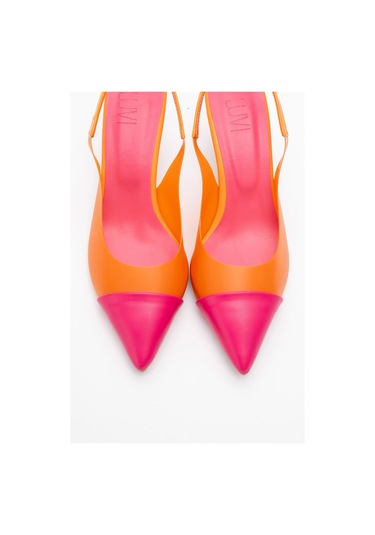 Moore Turuncu Fuşya Şeffaf Arkası Açık Sivri Burun Kadın Topuklu Ayakkabı Turuncu