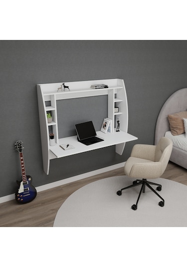Arnetti Buğlem Duvara Monte Çalışma Bilgisayar Masası Beyaz