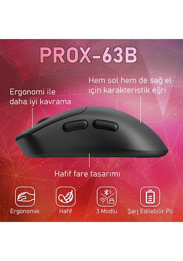 Gameagle PROX-63B Ultra Hafif Kablosuz 3 Mode Optik Oyuncu Mouse